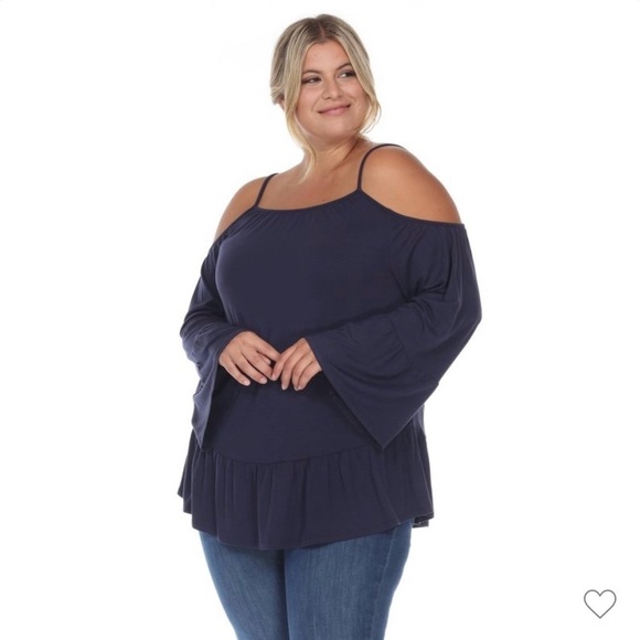 WHITE MARK, NWT, WOMENS, NAVY BLUE, COLD SHOULDER TUNIC TOP. SIZE 2XL - Picture 2 of 7